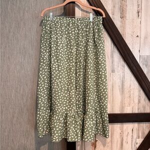 SHEIN Olive Green Midi Skirt with White Abstract Spots